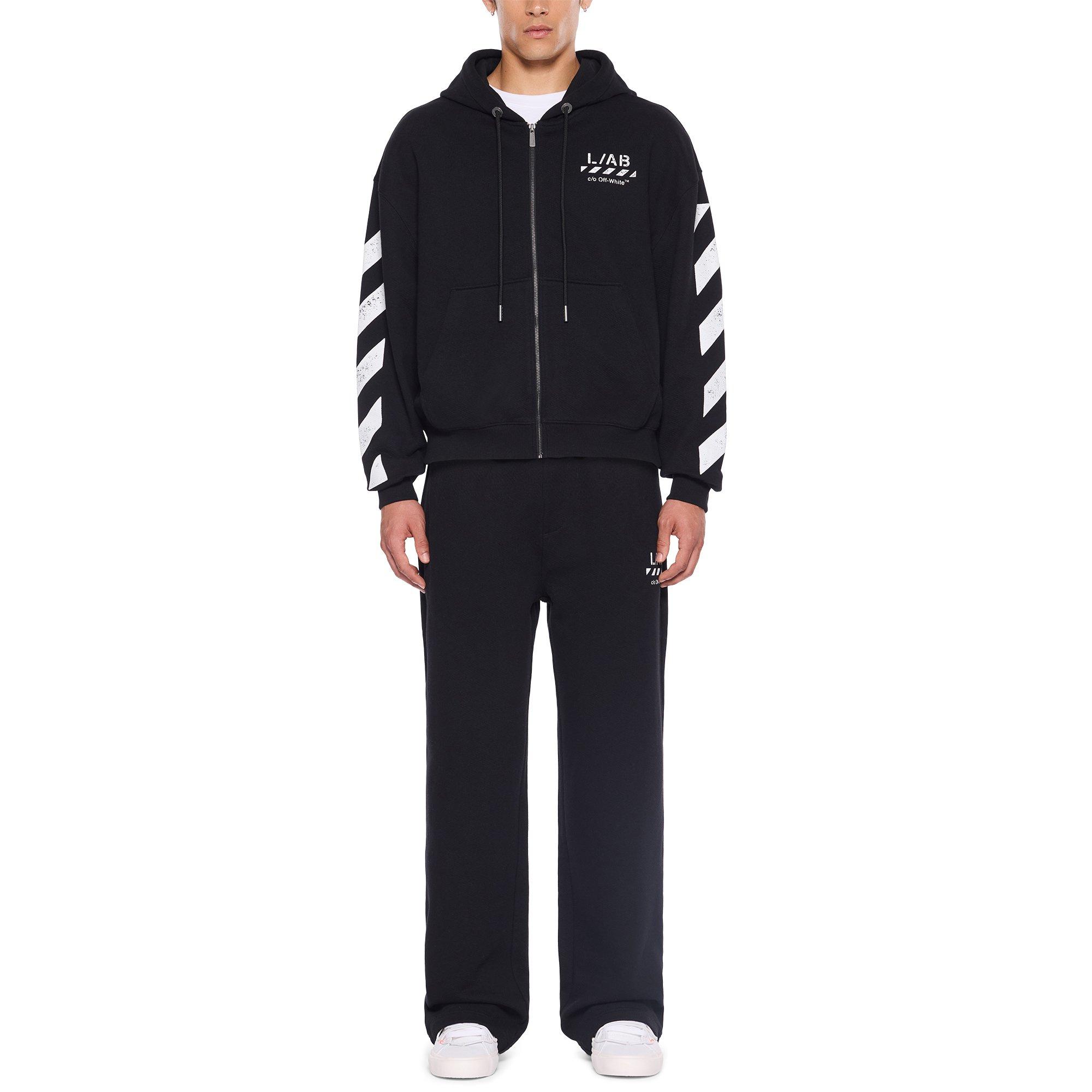 L/AB c/o Off-White Men's Diagonal Full-Zip Hoodie - BLACK